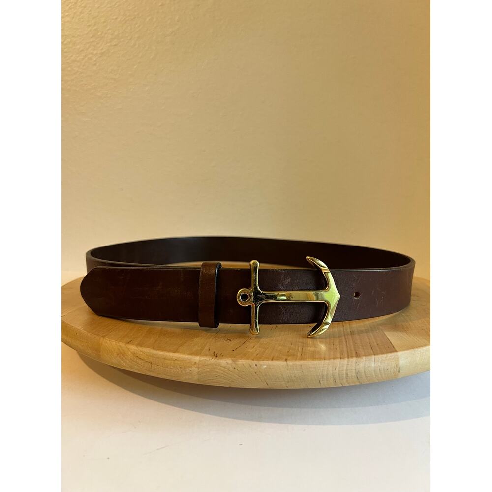 Brown Golden Anchor Buckle Vineyard Vines USA Made Genuine Leather Size M - Picture 4 of 14
